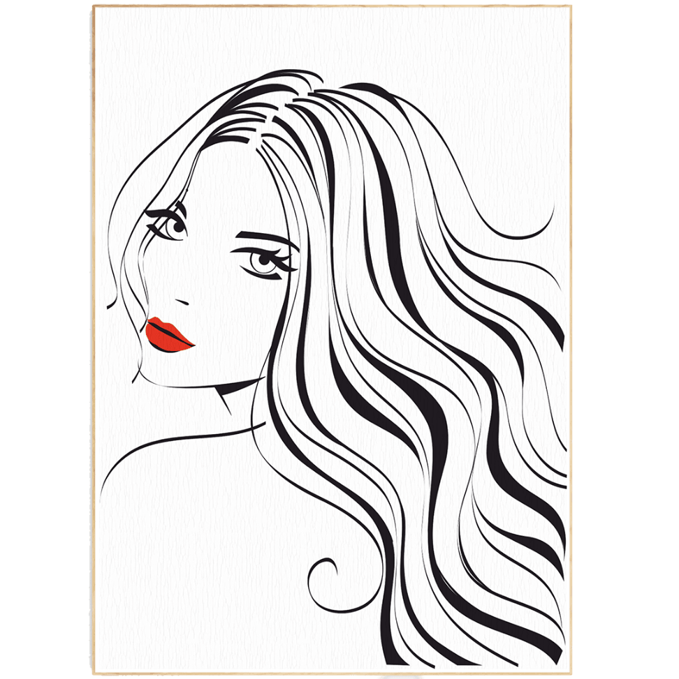 Woman with Long Hair Line Art Print - 98typesLine Art