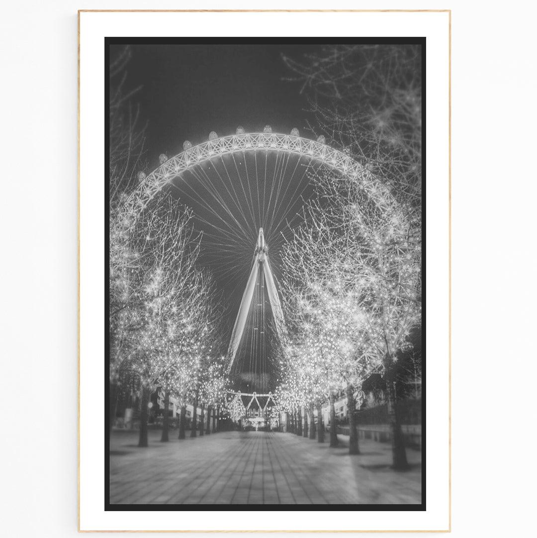 London Eye Black And White Night Print - 98types