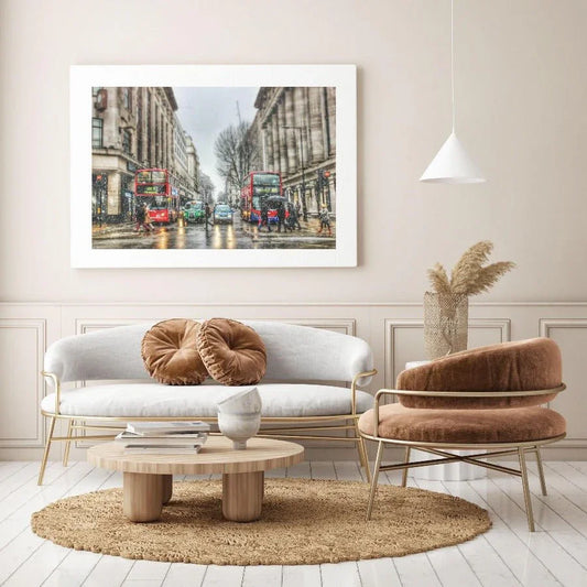 Oxford Street Snow Red Bus London photography print — winter snow red double decker bus shoppers wall art UK - 98types