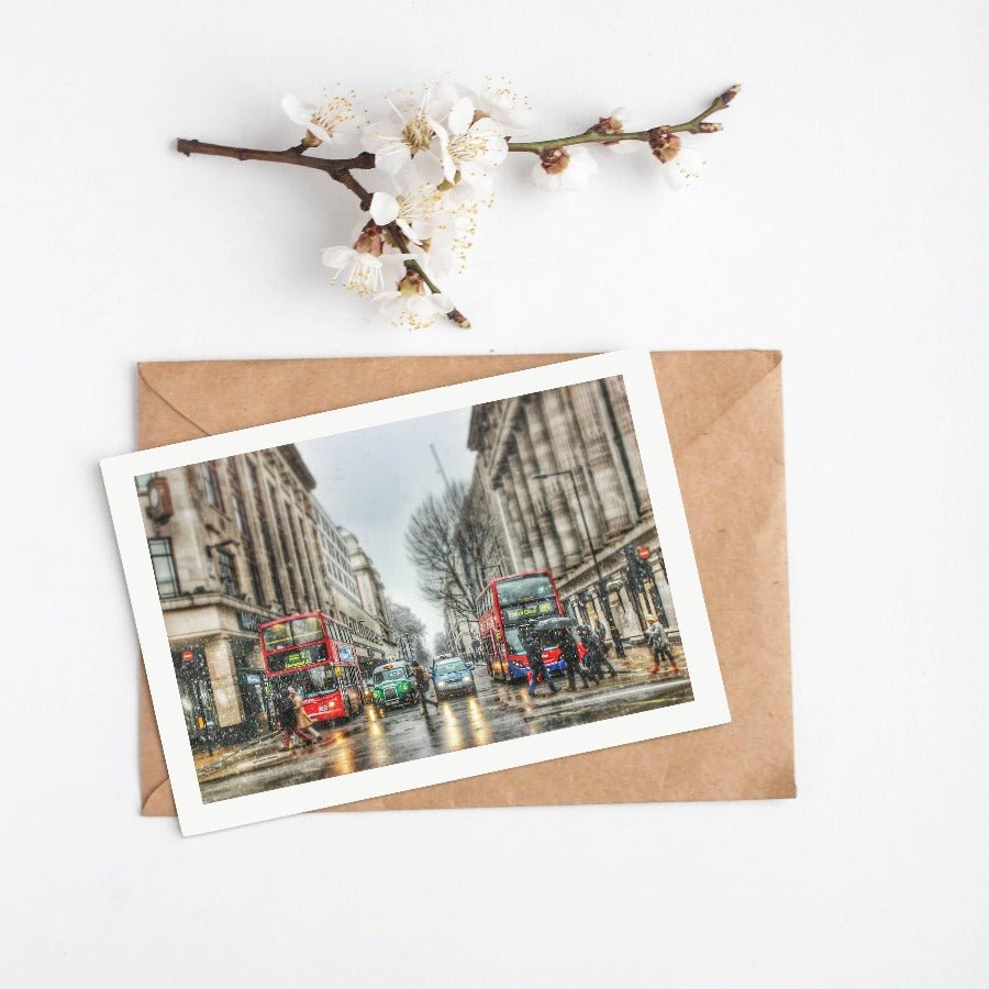 Oxford Street Snow Red Bus London - 98types