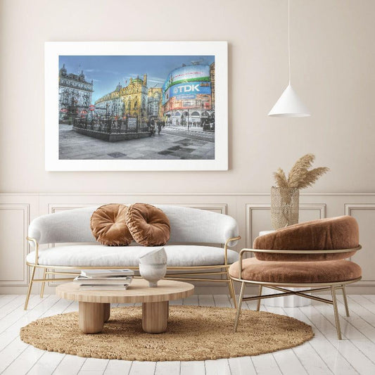 Piccadilly Circus London photography print — neon signs Eros fountain West End night lights wall art UK - 98types