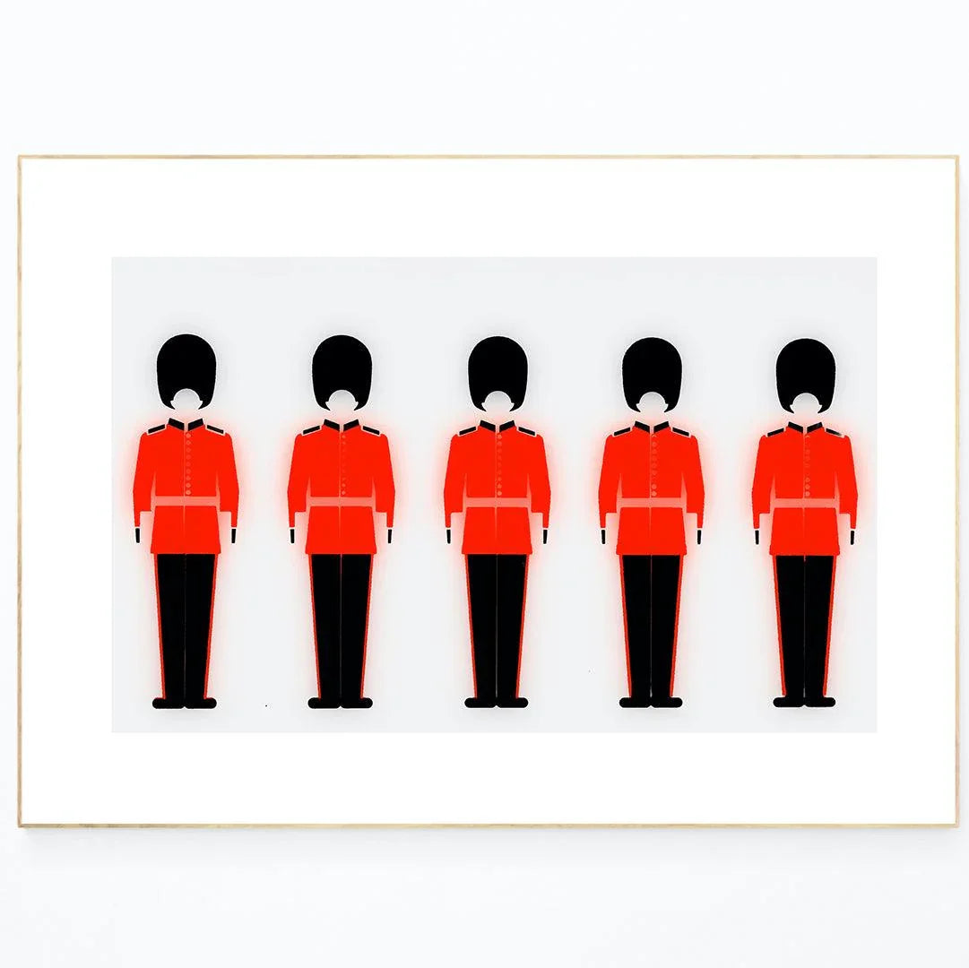 Queen's Guard Buckingham Palace photography print — Household cavalry bearskin scarlet tunic ceremony wall art UK
- 98types