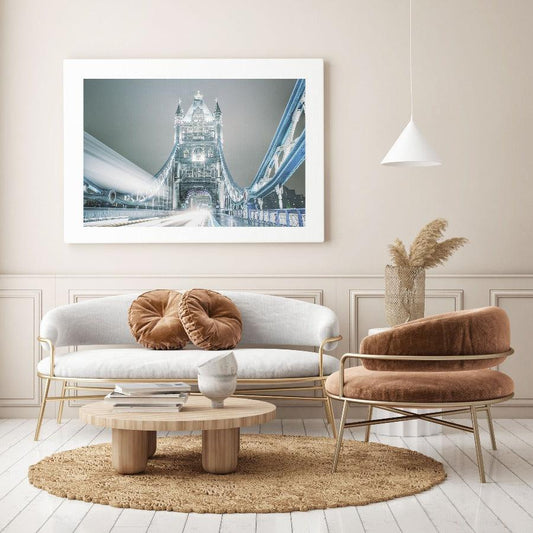 Tower Bridge Red Bus London photography print — red double decker bus crosses Tower Bridge Thames wall art UK - 98types