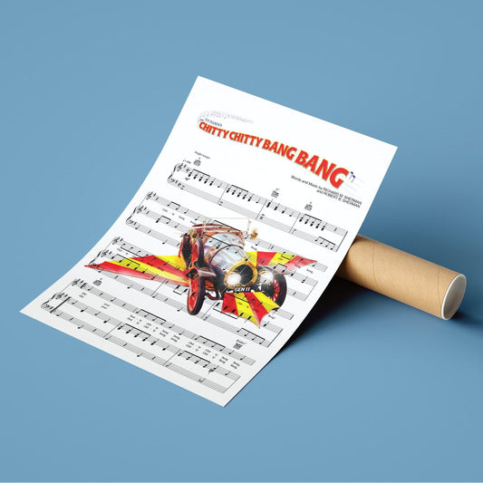 Chitty Chitty Bang Bang 1968 theme song lyric print UK — classic family film musical wall art 260gsm Camden Market
