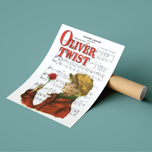 Oliver! Consider Yourself 1960 lyric print UK — Lionel Bart classic British musical wall art 260gsm Camden Market