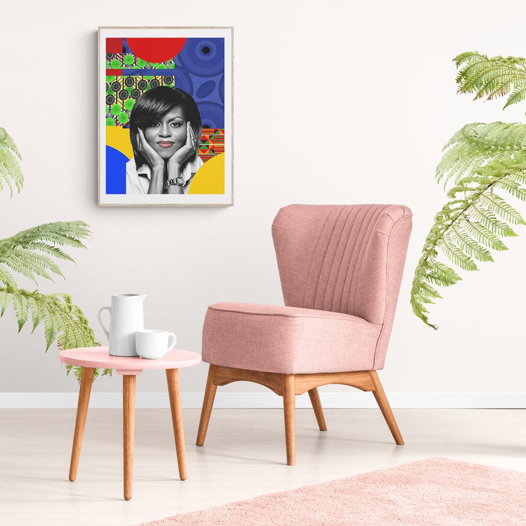 Michelle Obama pop art print — iconic First Lady bold pop art portrait wall decoration UK