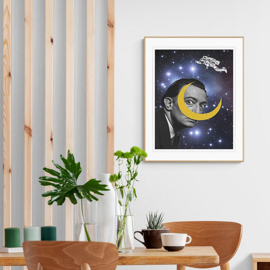 Salvador Dalí on the Moon pop art print — surrealist master lunar wall decoration UK
