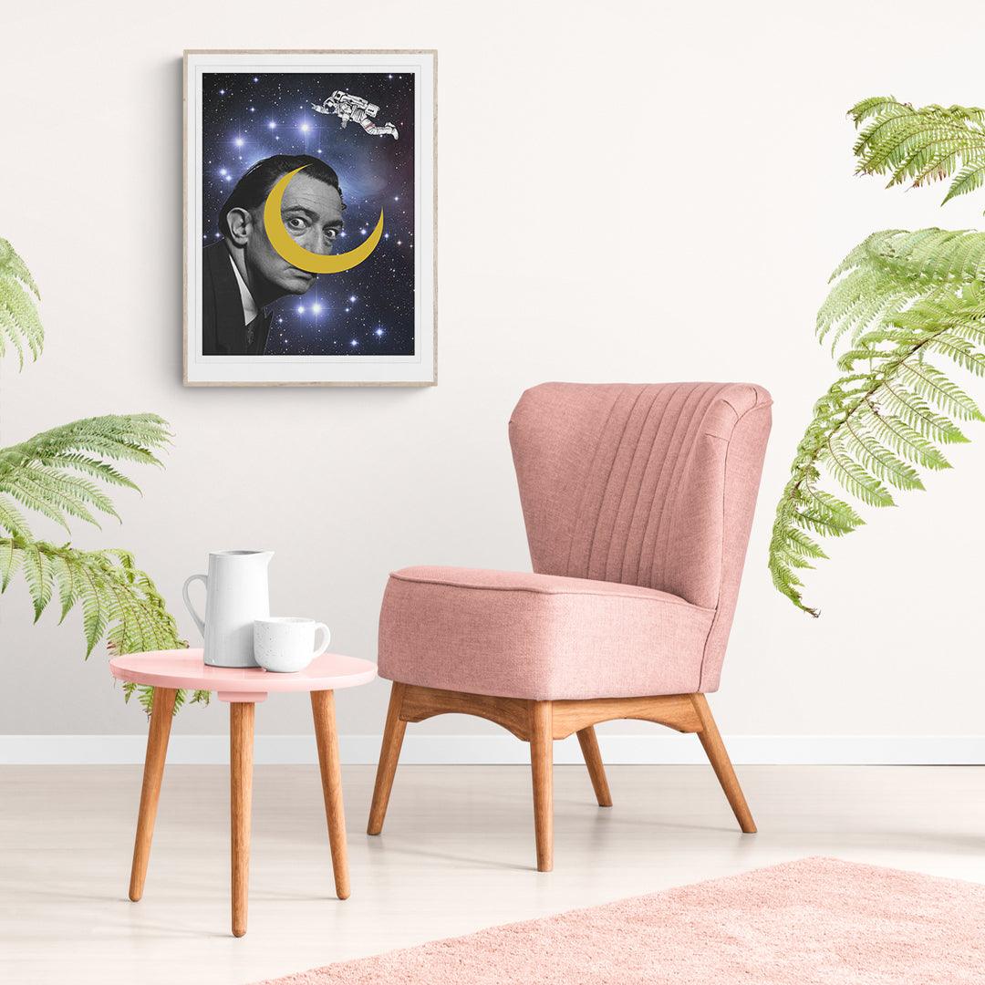 Salvador Dalí on the Moon pop art print — surrealist master lunar wall decoration UK