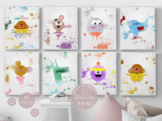 Duggee Set of 8 watercolour Printable Watercolour Print - 98types