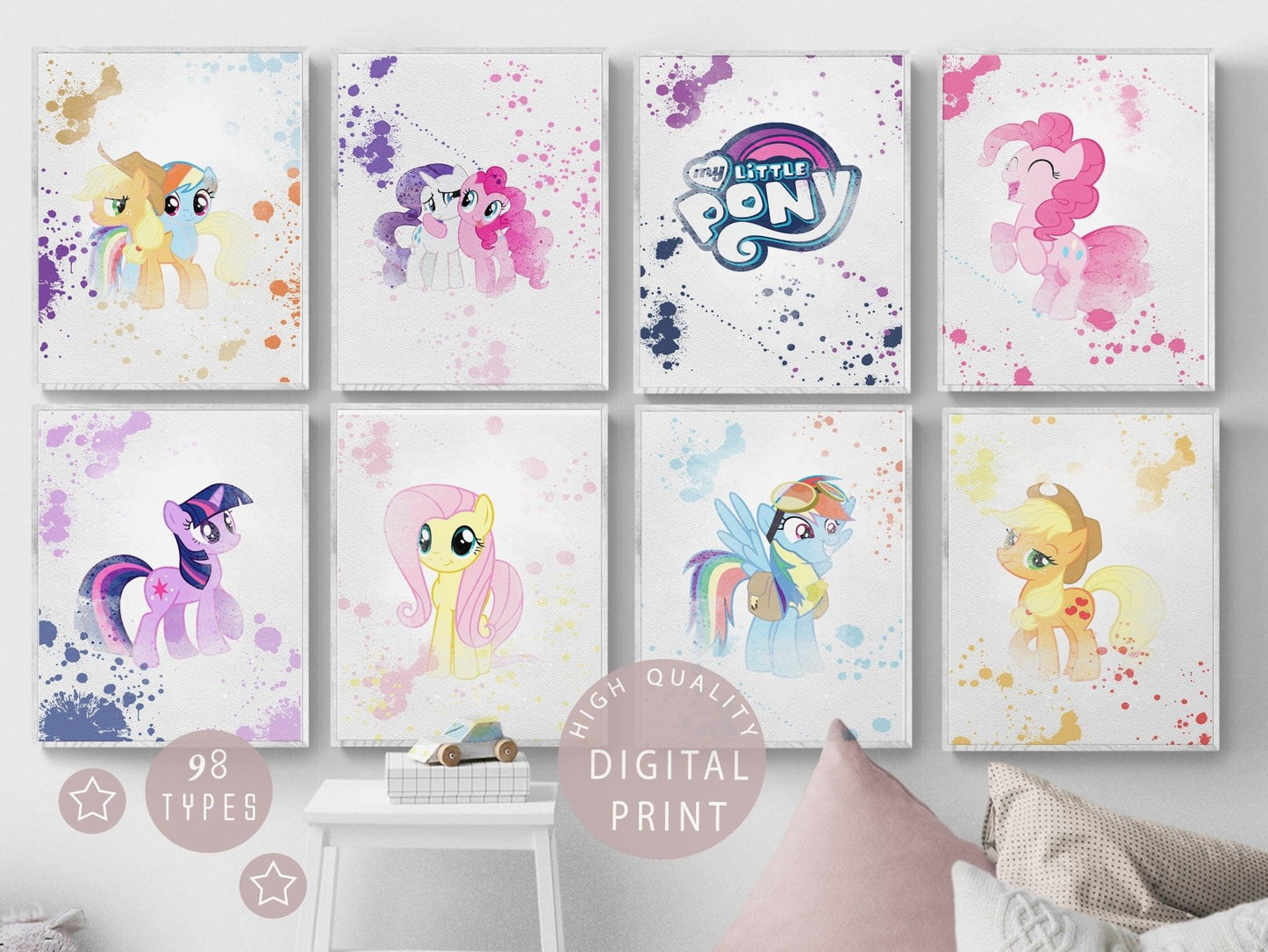 My Little Pony Poster 8 Set Printable Watercolour Print - 98typesPRINTABLES