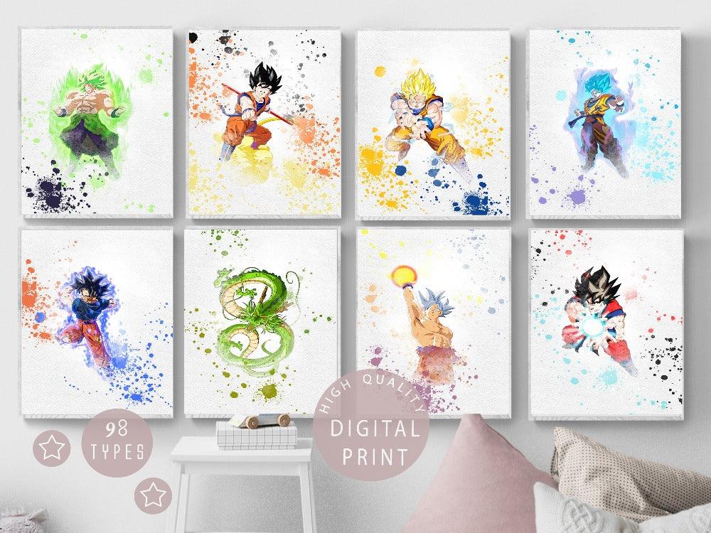 Set 8 Dragon ball Z Poster Watercolour Printable Poster - 98typesPRINTABLES
