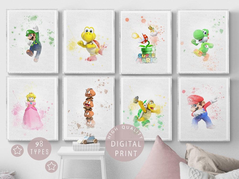 Set 8 MARIO BROSS PRINTABLE Art Watercolour Prints - 98typesPRINTABLES