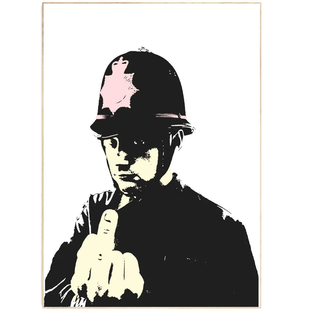 Banksy-style Middle Finger street art poster — urban graffiti anti-authority wall art print UK