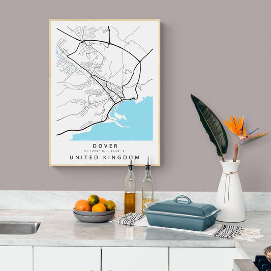 Dover Kent street map print — White Cliffs harbour town map wall art poster UK
- 98types