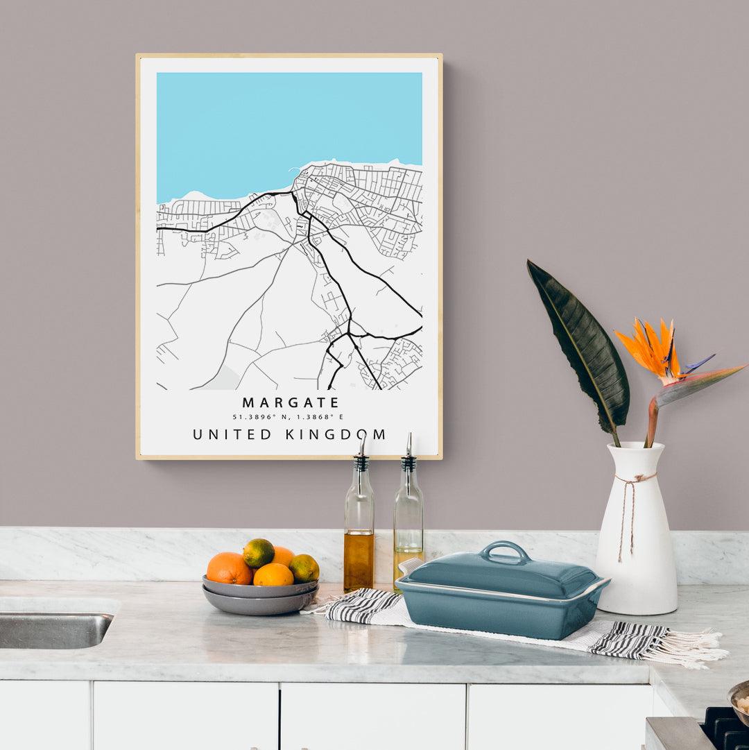 Margate Kent street map print — seaside town map wall art poster UK - 98types