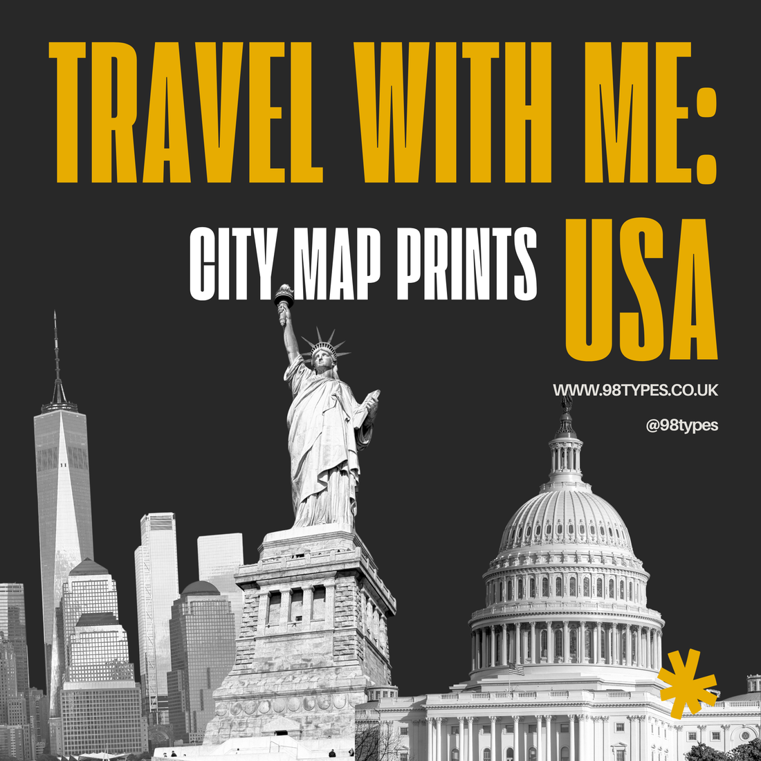 Travel with Me: USA — City Map Prints, Posters & Wall Art | 98types