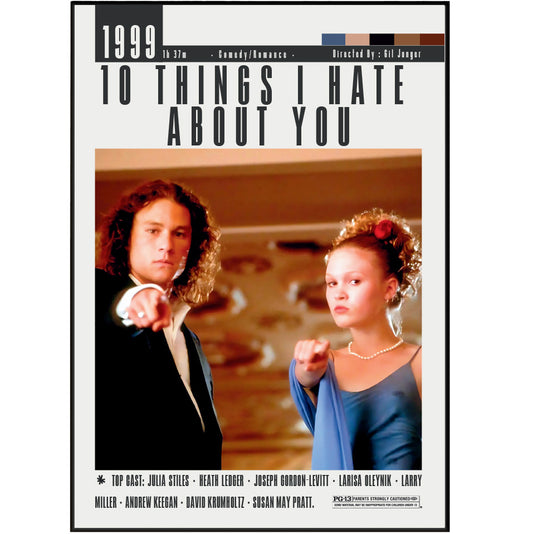 10 Things I Hate About You 1999 film poster — Julia Stiles Heath Ledger Shakespeare teen romcom wall art print UK
