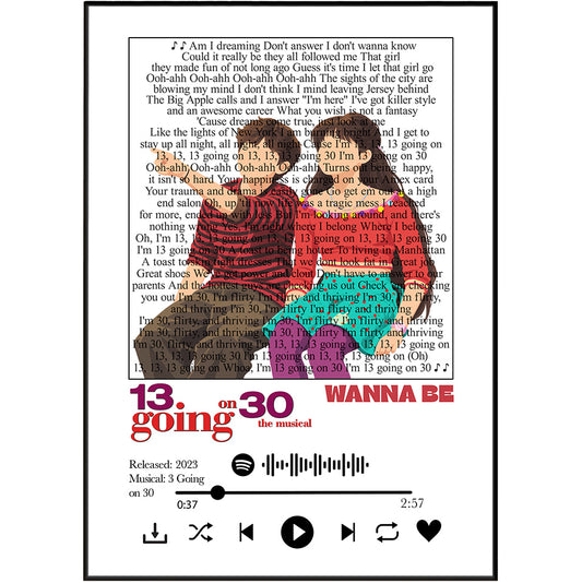13 Going On 30 Wanna Be song lyric print wall art by 98types