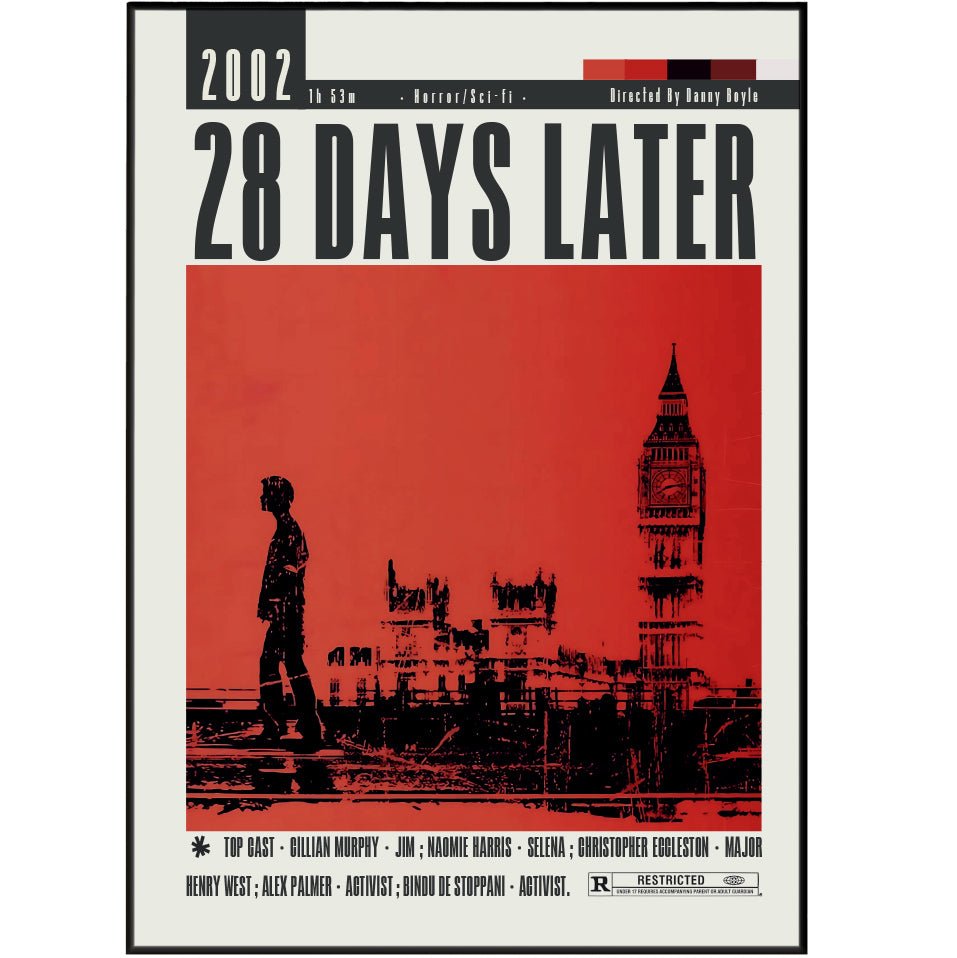 28 Days Later 2002 horror film poster — Danny Boyle Cillian Murphy Selena rage virus London wall art print UK
