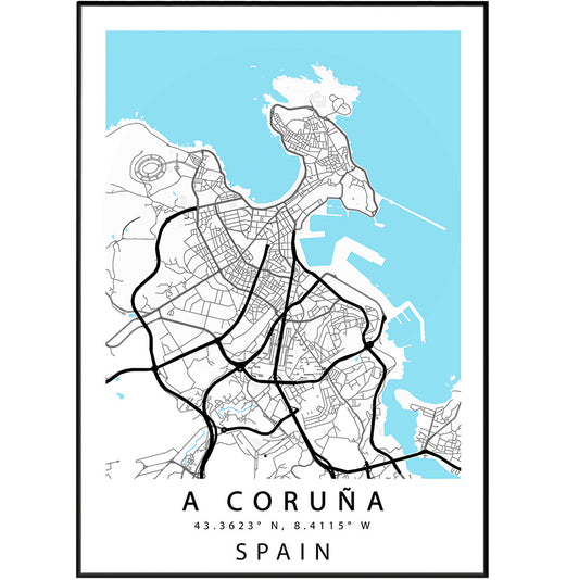 A Coruña Street Map Poster