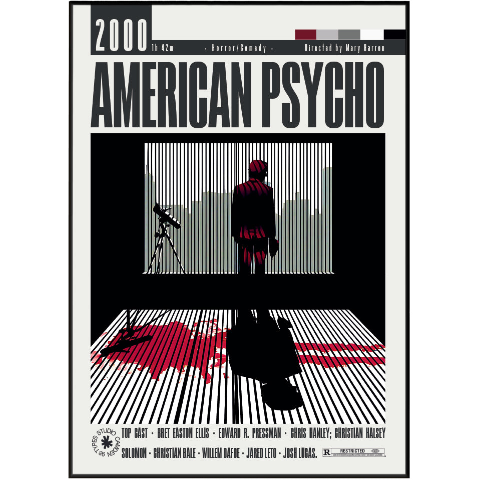 American Psycho 2000 Mary Harron film poster print UK — Christian Bale Patrick Bateman cult thriller wall art 260gsm printed in England Camden Market