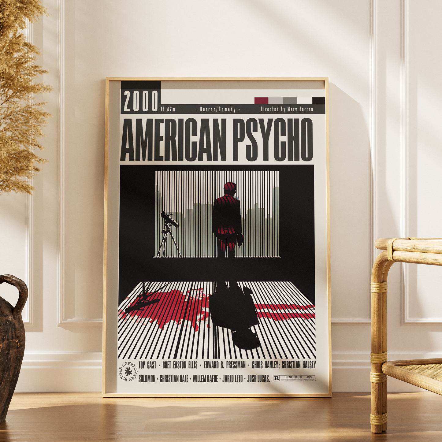 American Psycho 2000 Mary Harron film poster print UK — Christian Bale Patrick Bateman cult thriller wall art 260gsm printed in England Camden Market