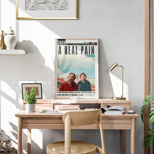 A Real Pain 2024 film poster — Jesse Eisenberg Kieran Culkin Poland heritage road trip wall art print UK
 - 98types