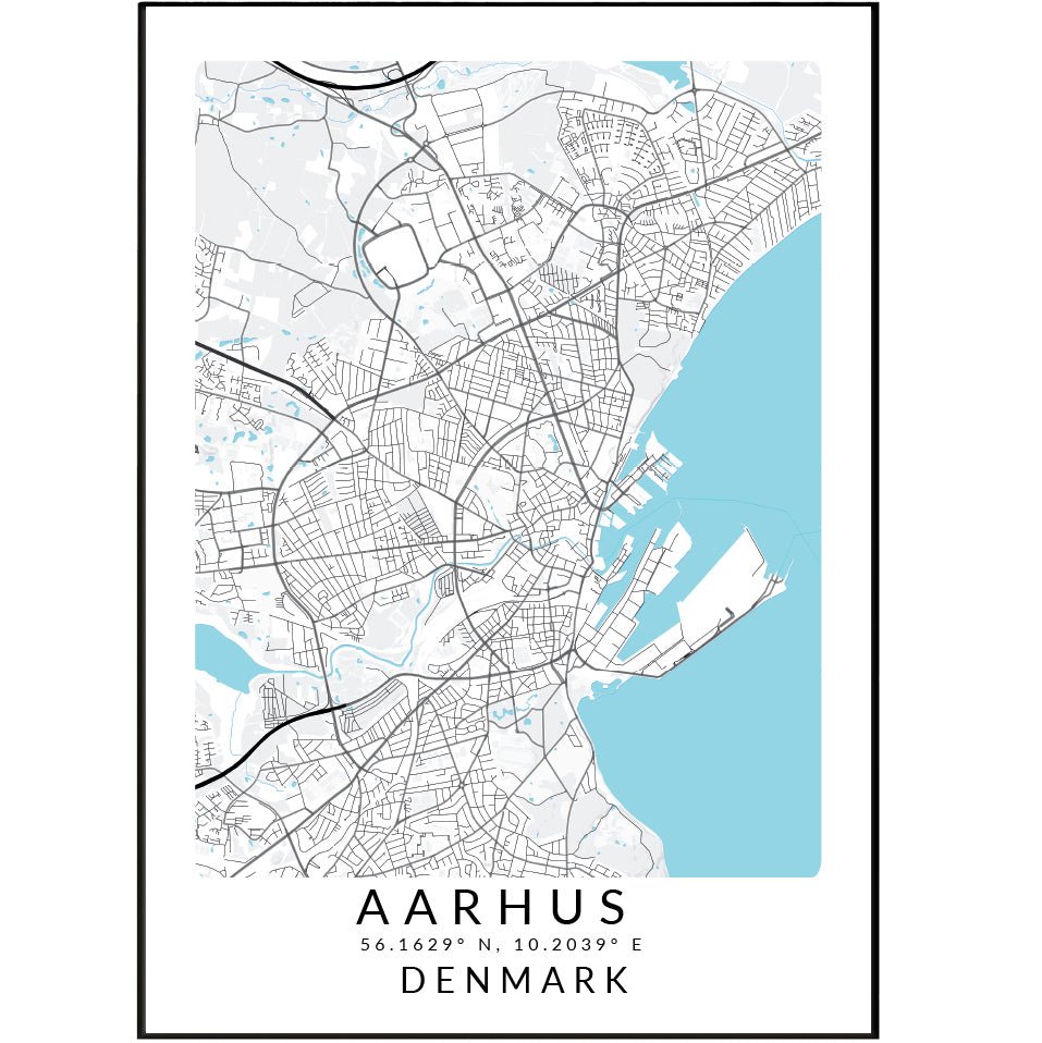 Aarhus Denmark street map print — city map wall art poster UK