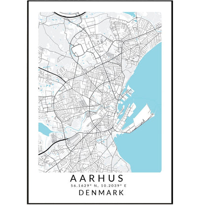 Aarhus Denmark street map print — city map wall art poster UK