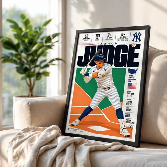 Aaron Judge poster, New York Yankees baseball wall art print in a games room - 98types