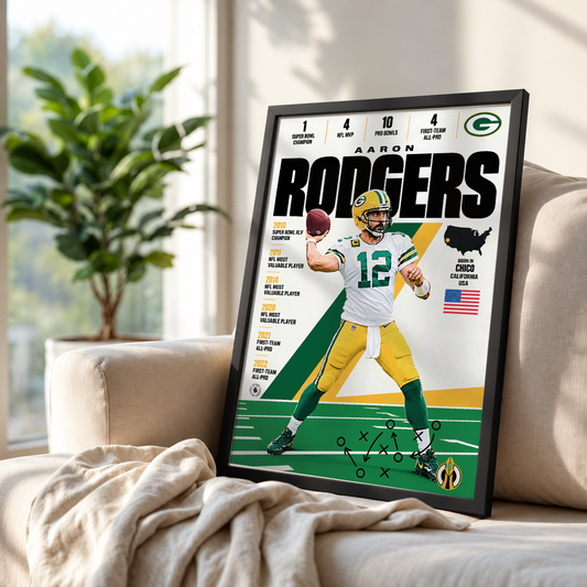 Aaron Rodgers poster, Green Bay Packers NFL wall art print in a boy's bedroom - 98types