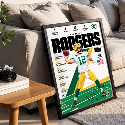Aaron Rodgers poster, Green Bay Packers NFL wall art print in a boy's bedroom - 98types
