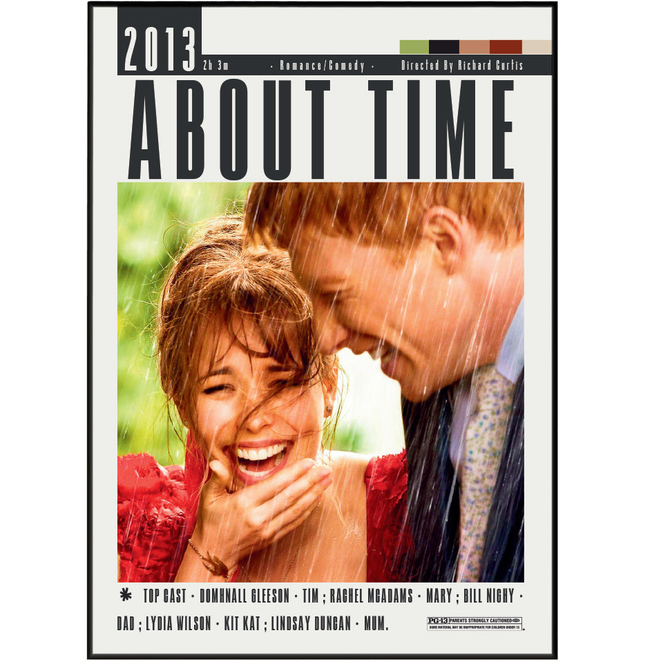 About Time 2013 romantic film poster — Domhnall Gleeson Rachel McAdams time travel romance wall art print UK
