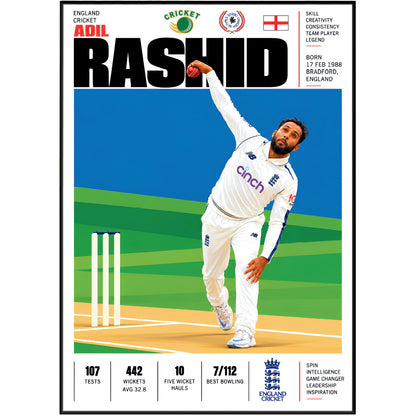 Adil Rashid cricket poster wall art print by 98types