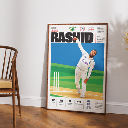 Adil Rashid cricket poster wall art print by 98types