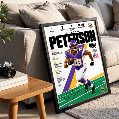 Adrian Peterson poster, Minnesota Vikings NFL wall art print in a boy's bedroom - 98types