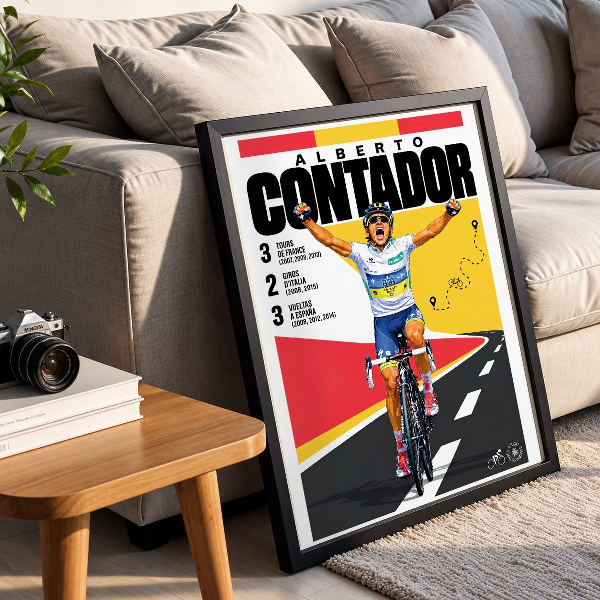 Alberto Contador poster, Spanish cycling wall art print in a pain cave - 98types