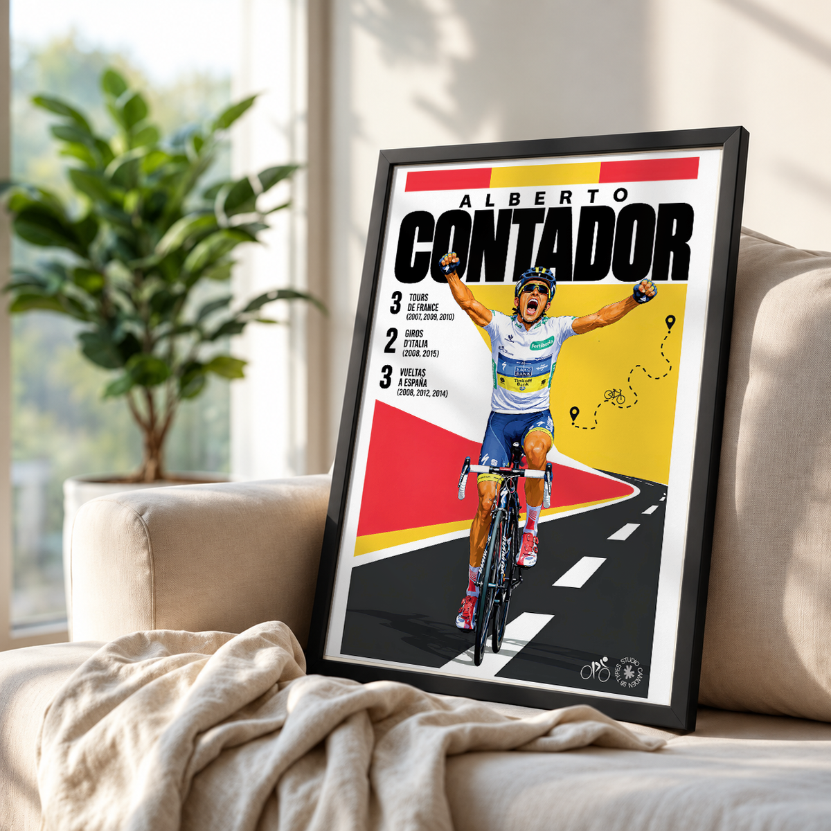 Alberto Contador poster, Spanish cycling wall art print in a pain cave - 98types