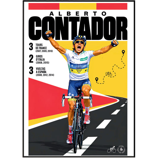 Alberto Contador poster, Spanish cycling wall art print in a pain cave - 98types