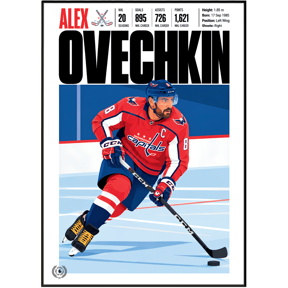 Alex Ovechkin poster, Washington Capitals NHL ice hockey wall art print in a games room - 98types