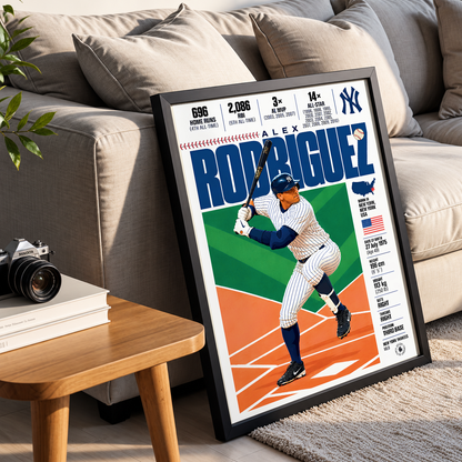 Alex Rodriguez poster, New York Yankees baseball wall art print in a home office - 98types