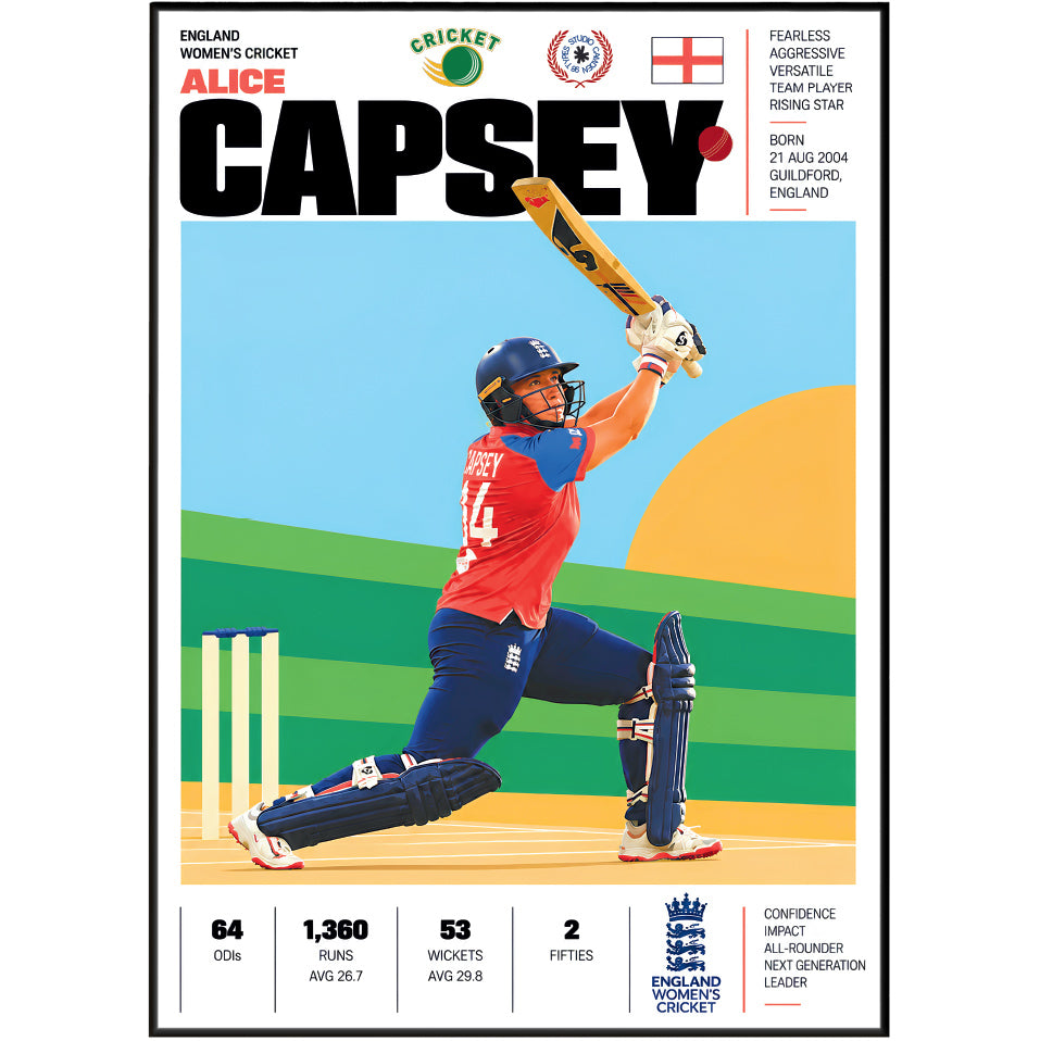 Alice Capsey cricket poster wall art print by 98types