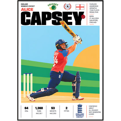 Alice Capsey cricket poster wall art print by 98types