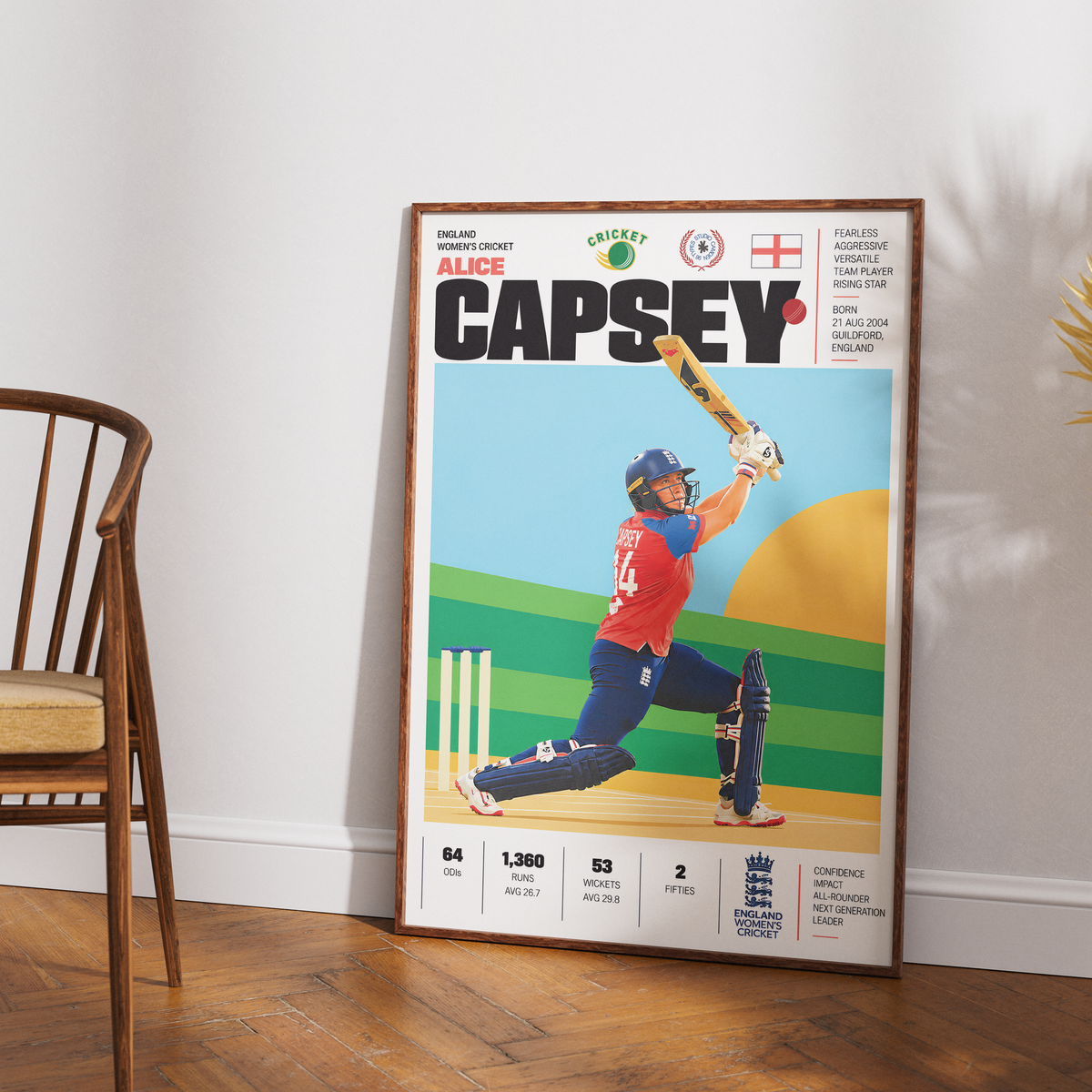 Alice Capsey cricket poster wall art print by 98types