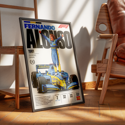 Fernando Alonso Formula 1 poster – F1 legend wall art print by 98types