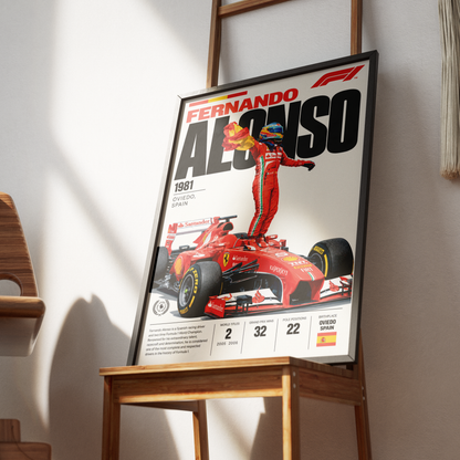 Fernando Alonso Formula 1 poster – F1 legend wall art print by 98types
