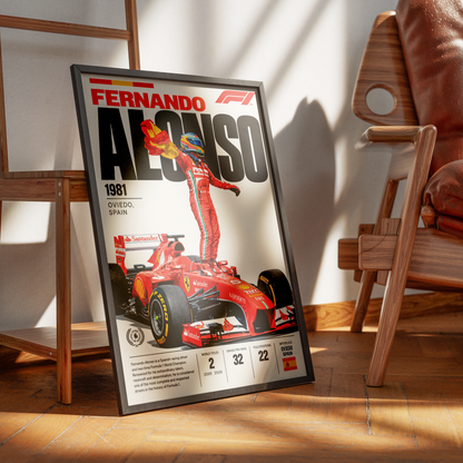 Fernando Alonso Formula 1 poster – F1 legend wall art print by 98types