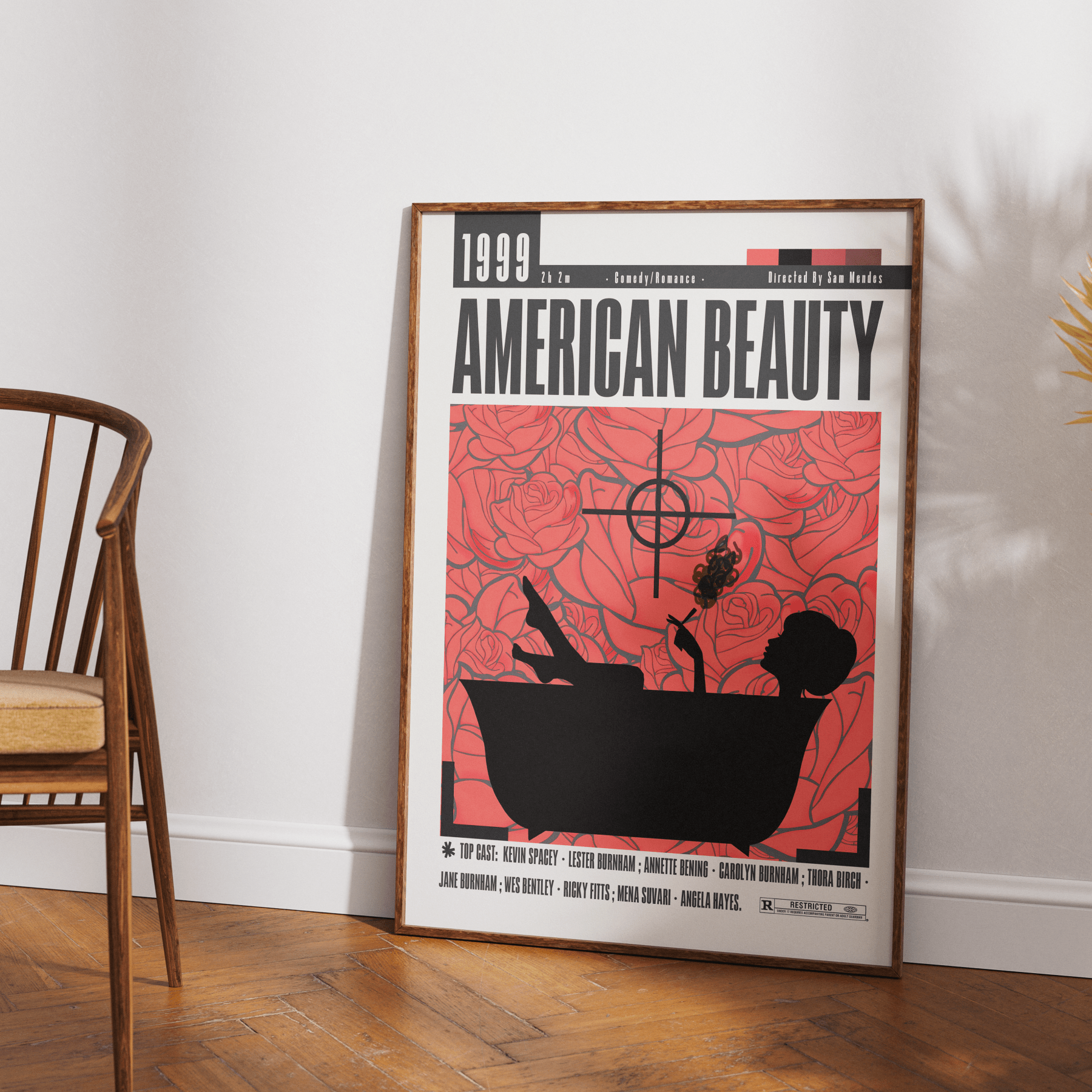 American Beauty 1999 film poster — Sam Mendes Kevin Spacey rose petals suburban satire wall art print UK
 - 98types