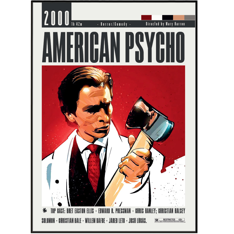 American Psycho 2000 horror film poster — Mary Harron Christian Bale Patrick Bateman business card wall art print UK
