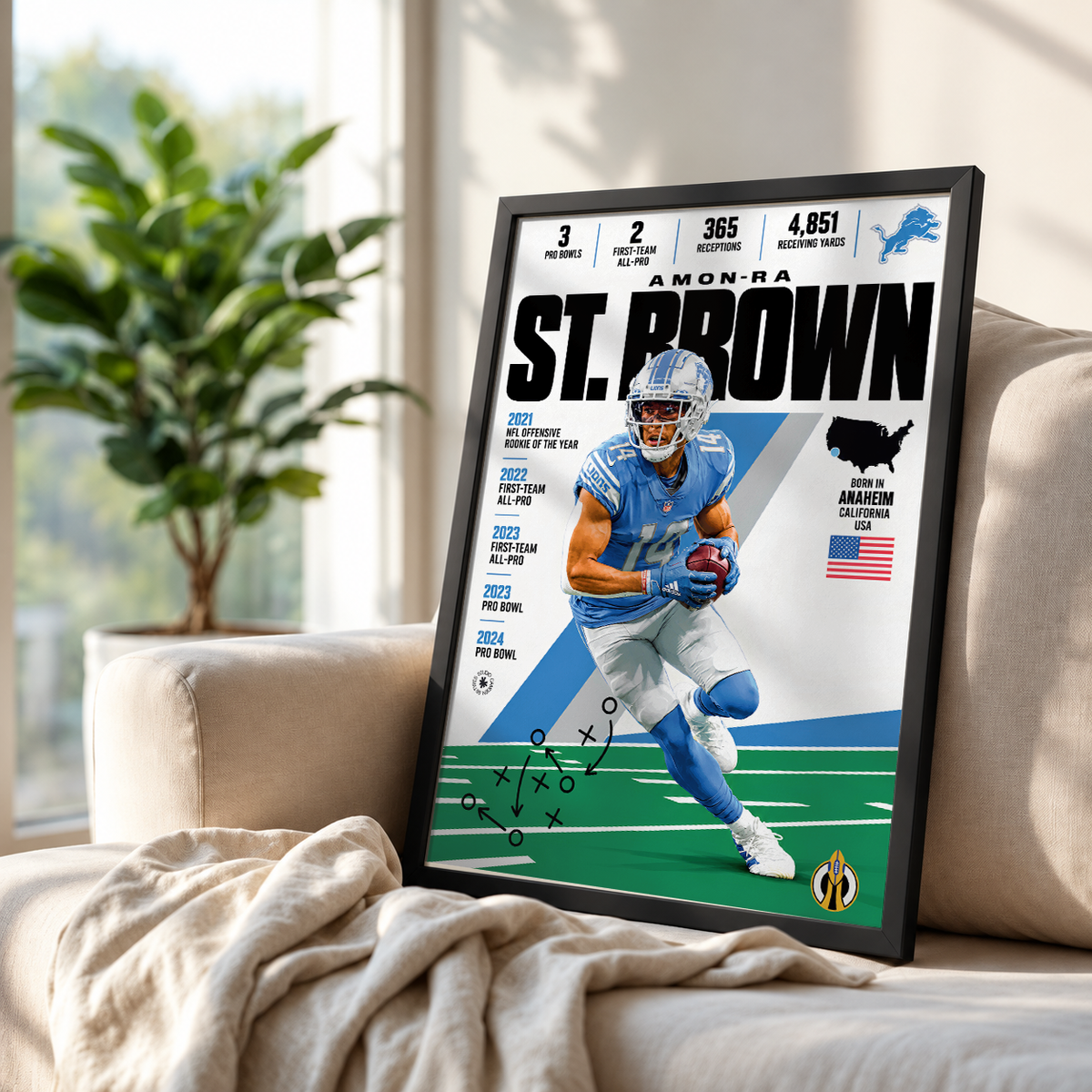 Amon-Ra St. Brown poster, Detroit Lions NFL wall art print in a boy's bedroom - 98types